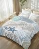 Fleece Throw Blanket,Blue Ocean Shells Coral Lightweight Warm Coverlet Cozy Soft Flannel Blankets for Couch Bed Sofa Camping for All Seasons Conch Starfish Marine Life Blanket 50x80In view 3