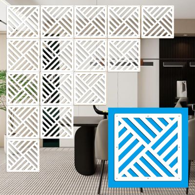 Hanging Room Divider Panels, 21 Pieces Wood-Plastic Screen Panels Wall Divider Partition Home Office Decoration (White)