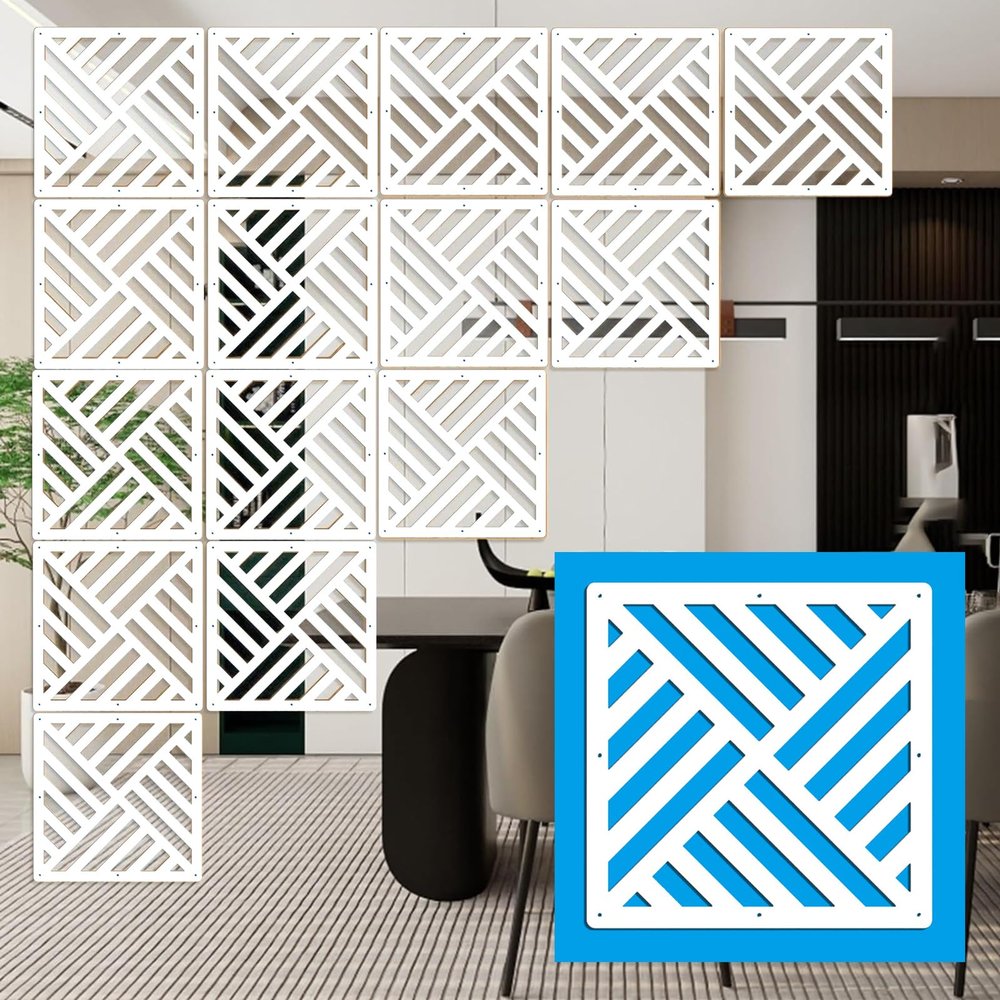 Hanging Room Divider Panels, 21 Pieces Wood-Plastic Screen Panels Wall Divider Partition Home Office Decoration (White)