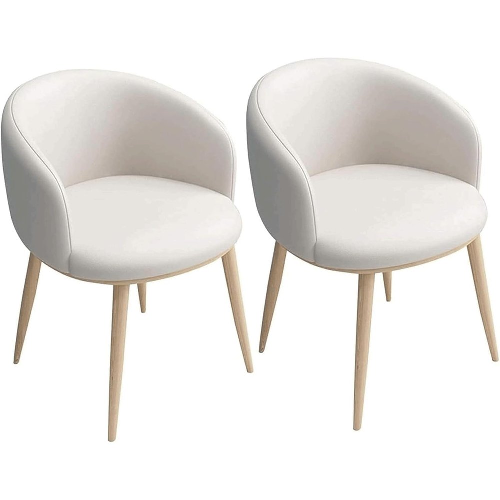 KUddYYKi Simple Dining Chairs Pu Leather Kitchen Chairs Upholstered Seat Arm Dining Room Chairs W/Metal Legs Diner Chairs Set of 2(White)