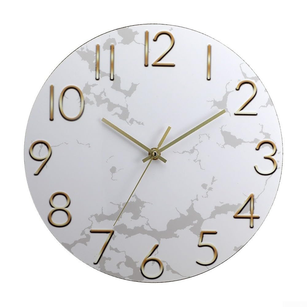 12 Inch Round Marble Pattern Wall Clock Silent Non-Ticking Clock For Living Room, Bedroom, Three-Dimensional Characters Silent Modern Wall-mounted Clock