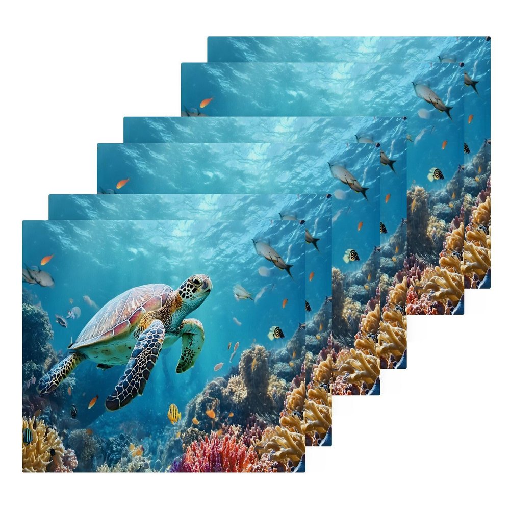 ALAZA A Sea Turtle Underwater Towels Cotton Washcloths Set,Extra Absorbent Fast Drying Face-Cloth Washcloths,Soft Fingertip Towel for Hotel,Spa,Kitchen,12'' x 12'' (6 Pack)