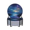 6Pcs Coaster for Drinks Night Sky Ceramic Drink Coasters with Holder Absorbent Table Coasters Set with Cork Base Decorative Coffee Cup Mat Bar Coaster for Home Decor view 1