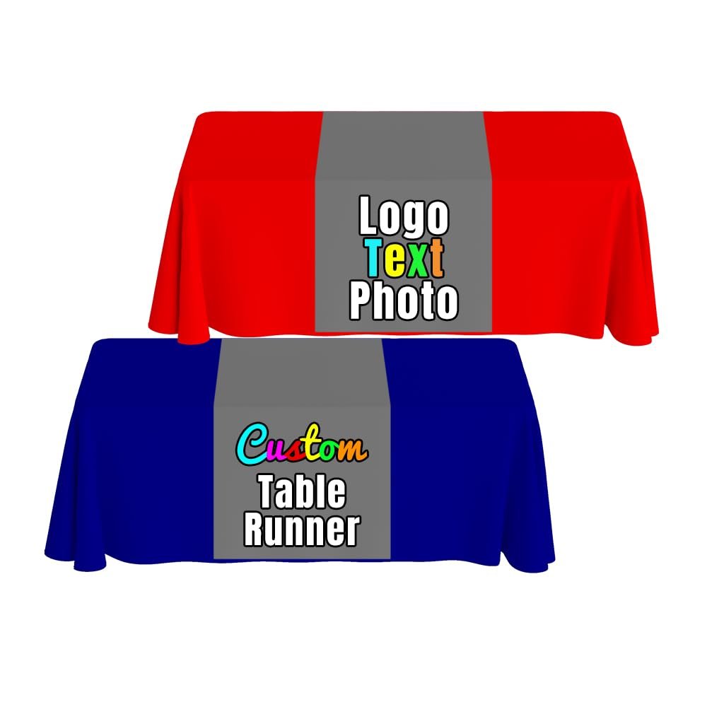 Customized Table Runner with Pictures Add Your Own Business Logo Personalized with Any Text Name Table Banner for Events, Birthday, Wedding, Gray, 13"x72"