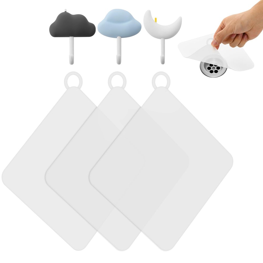 Beautyflier 3 Pcs Shower Drain Cover and 3 Pcs Hooks, Silicone Floor Drain Cover to Keep Bugs Out, Rubber Floor Drain Smell Stopper for Washbasin, Bathroom, and Kitchen Sink