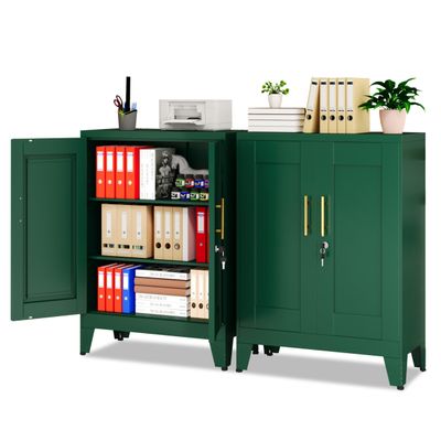 GAIOUS Green Metal File Cabinet with Lock (Two Units), Steel Storage Cabient with 2 Doors and 2 Adjustable Shelves, Multifunctional Locked Cabinet for Home/Office/Garage/Tool Room, Accent Furniture