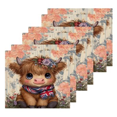 ALAZA Cute Highland Cow Portrait Towels Cotton Washcloths Set,Extra Absorbent Fast Drying Face-Cloth Washcloths,Soft Fingertip Towel for Hotel,Spa,Kitchen,12'' x 12'' (6 Pack)