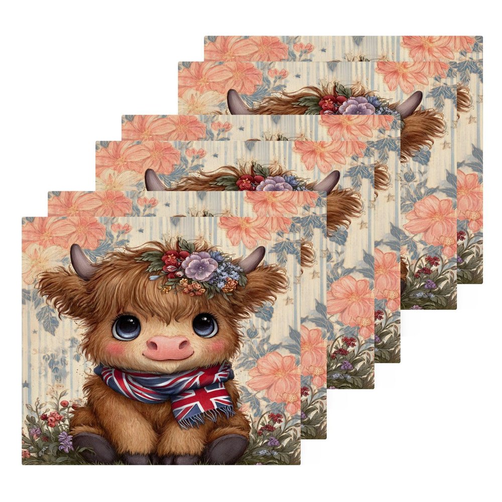ALAZA Cute Highland Cow Portrait Towels Cotton Washcloths Set,Extra Absorbent Fast Drying Face-Cloth Washcloths,Soft Fingertip Towel for Hotel,Spa,Kitchen,12'' x 12'' (6 Pack)