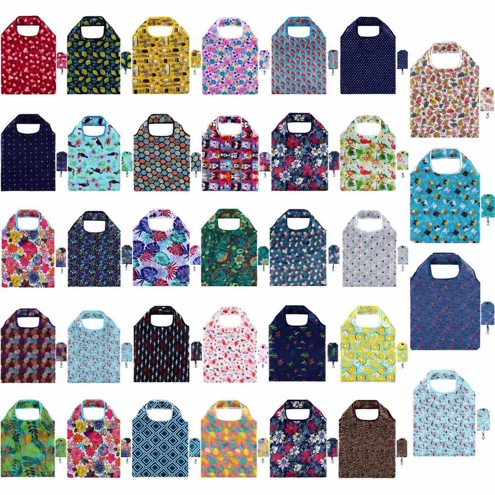 Tanlade 68 Pcs Reusable Floral Grocery Bags Foldable Tote Bags