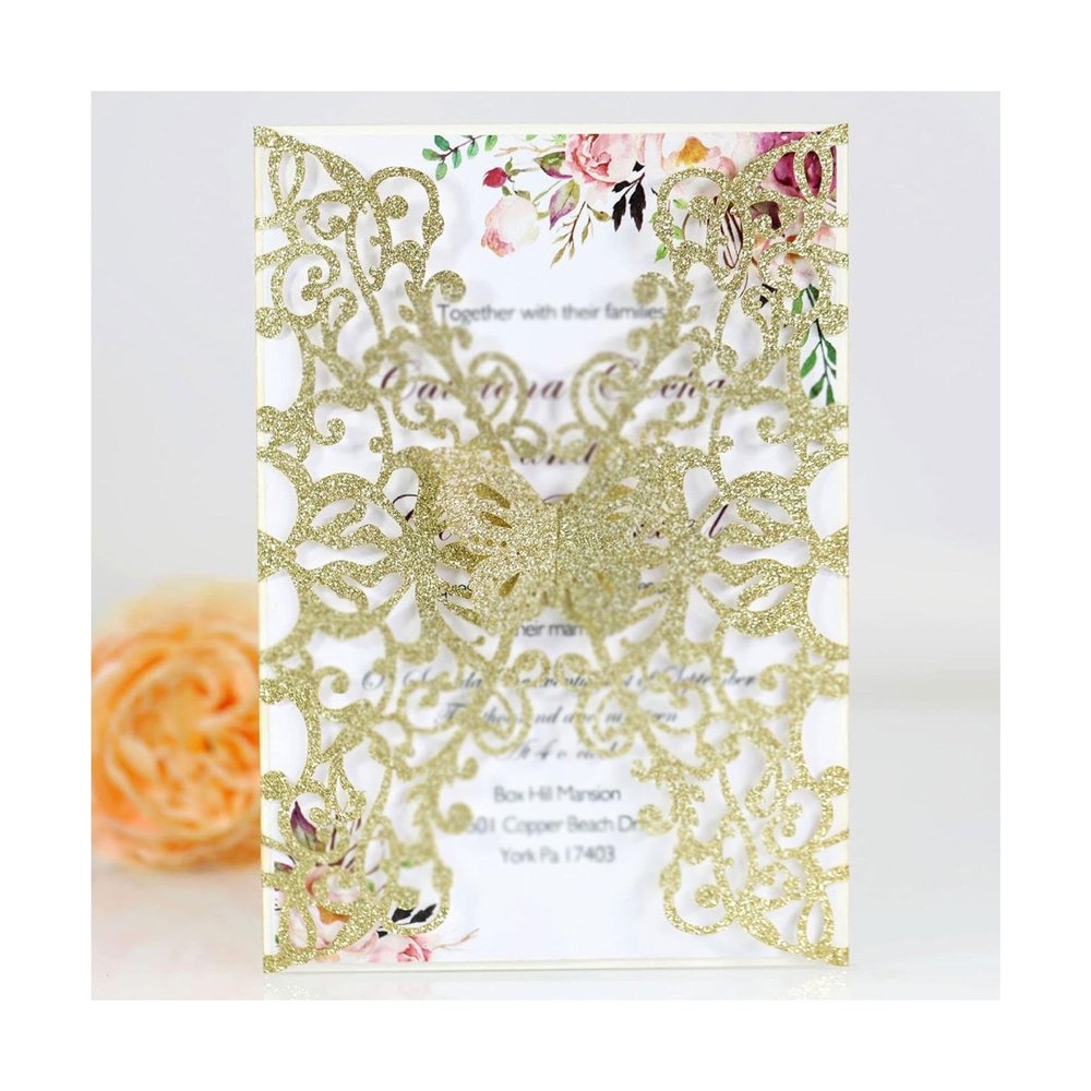 20sets Creative Butterfly Design Laser Cut Wedding Invitation,Glitter Laser Cut Lace Flora Wedding Invitation Cards for Marriage Birthday Anniversary Invite Invitations Cards(Gold)