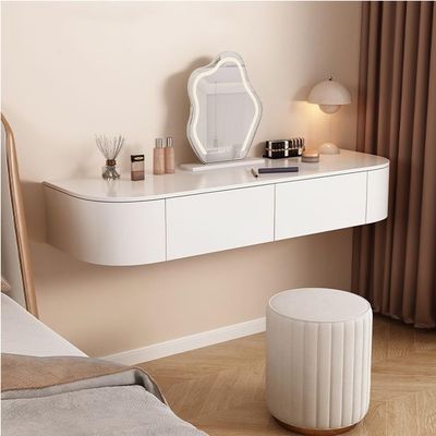 Qivzixamjr Floating Makeup Vanity for Wall, Wall Mounted Desk with Drawers, Wood White Corner Desk, Modern Dressing Table for Bedroom(47.2in)