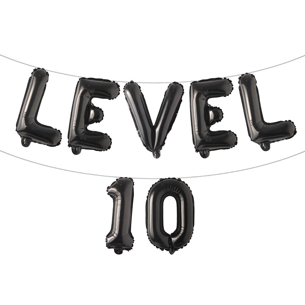 10th Birthday Decorations for Boys, Video Game Level 10 Birthday Decorations balloon Banner Backdrop Hanging letter for Gamer Party Supplies (LEVEL 10 Black)