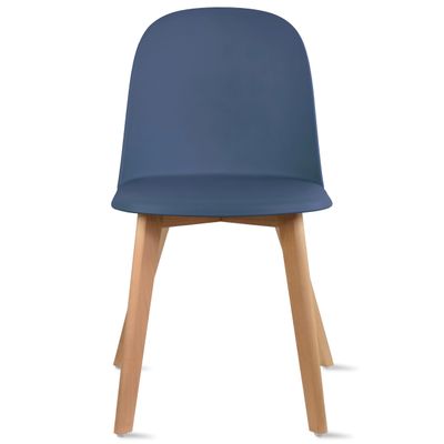 2xhome Set of 2 Modern Armless Dining Chairs | Plastic Shell Seat with Wooden Legs | Indoor or Outdoor Use | Home Kitchen Patio, Blue