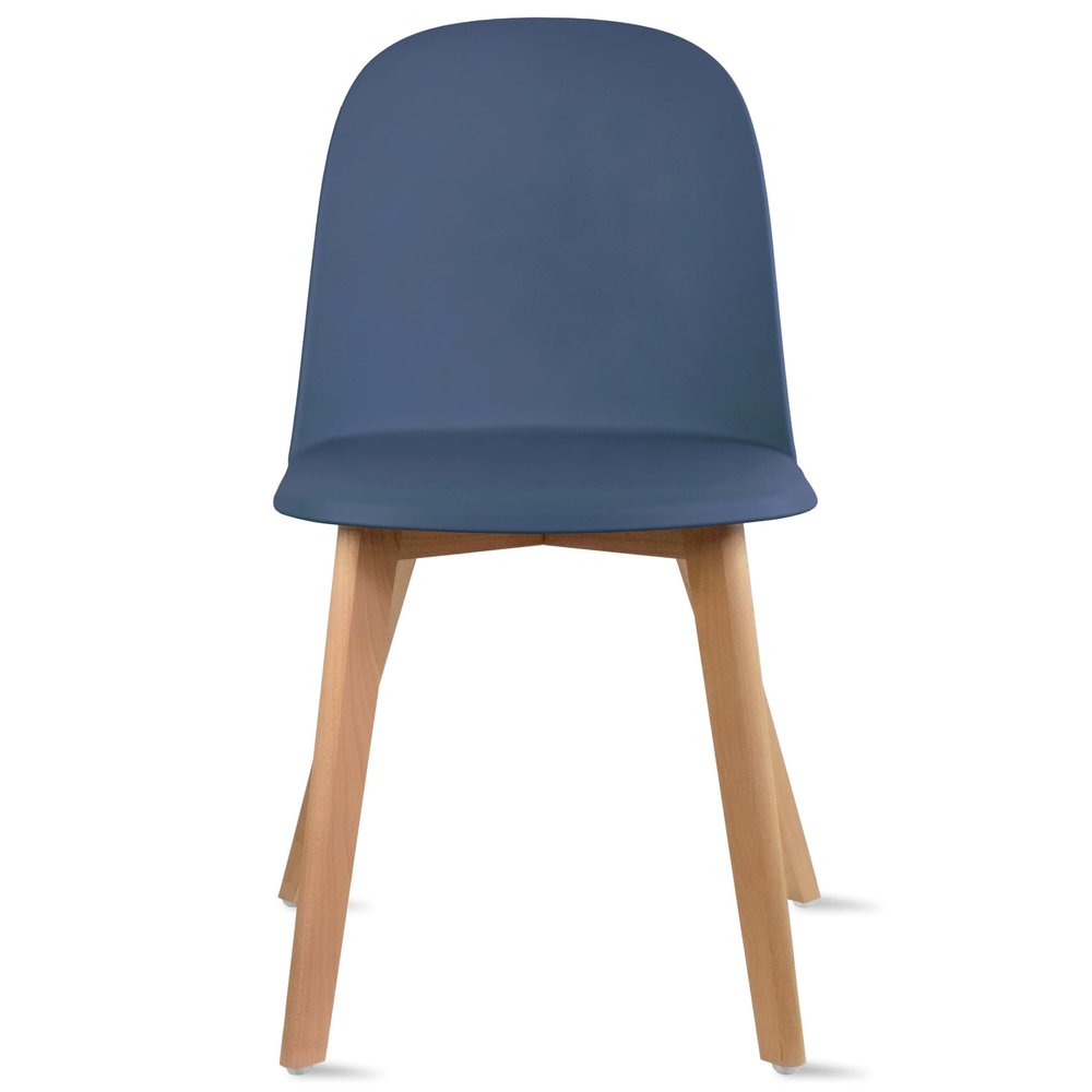 2xhome Set of 2 Modern Armless Dining Chairs | Plastic Shell Seat with Wooden Legs | Indoor or Outdoor Use | Home Kitchen Patio, Blue