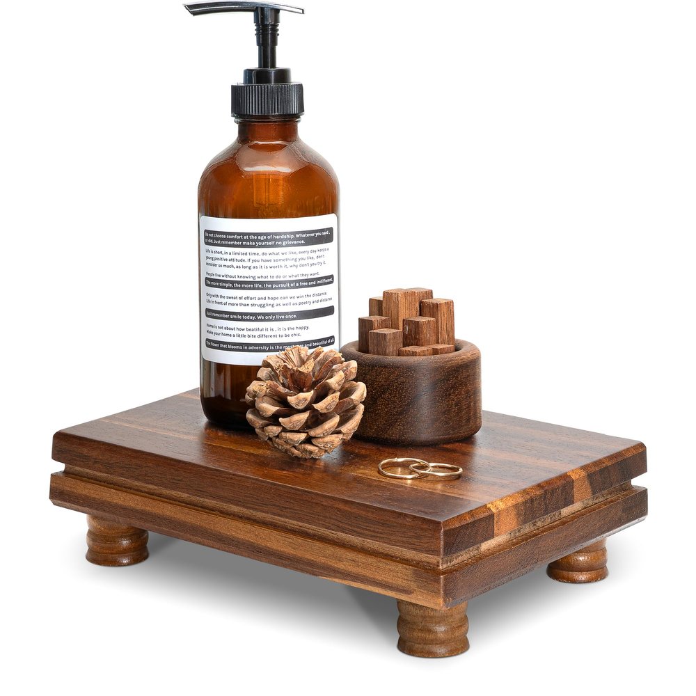 EOSAHR Acacia Wood Riser for Decor: Display Stand for Kitchen Counter,Brown