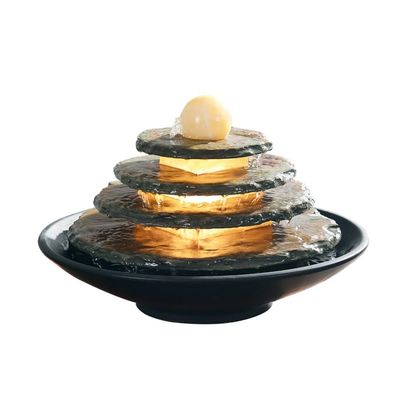 DINBOZ26X Indoor Fountain Ceramic Marble Round Tabletop Small Fountain Circulating Water Flow Ornaments Tabletop Fountain
