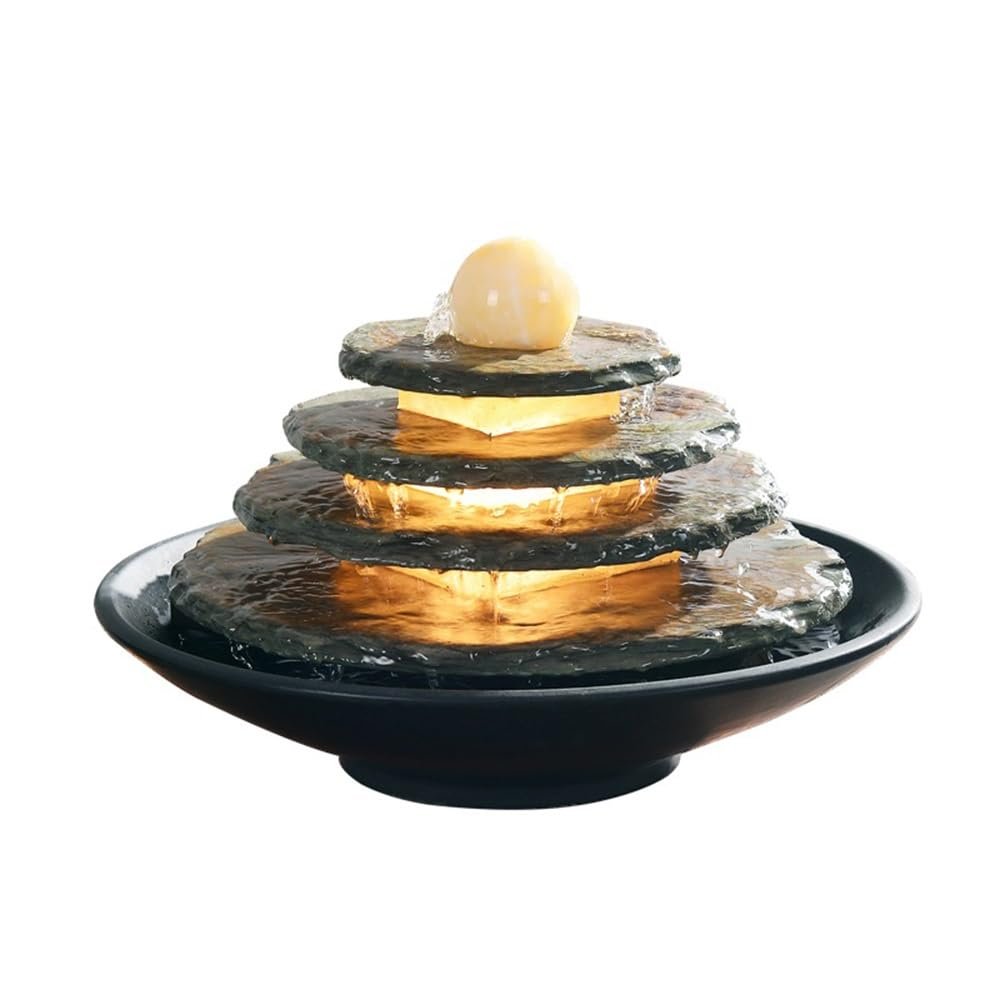 DINBOZ26X Indoor Fountain Ceramic Marble Round Tabletop Small Fountain Circulating Water Flow Ornaments Tabletop Fountain