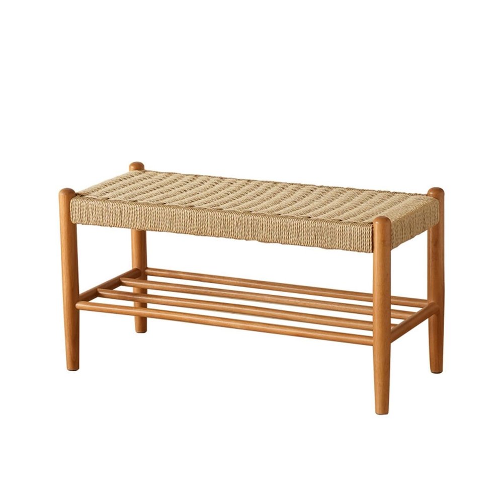 2 Double-Layer Storage Flip Compartment Wood Shoe Bench with Sponge Cushion Shoe Rack for Entrances Corridors Heavy Duty(39.4in)
