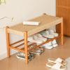 2 Double-Layer Storage Flip Compartment Wood Shoe Bench with Sponge Cushion Shoe Rack for Entrances Corridors Heavy Duty(39.4in) view 2