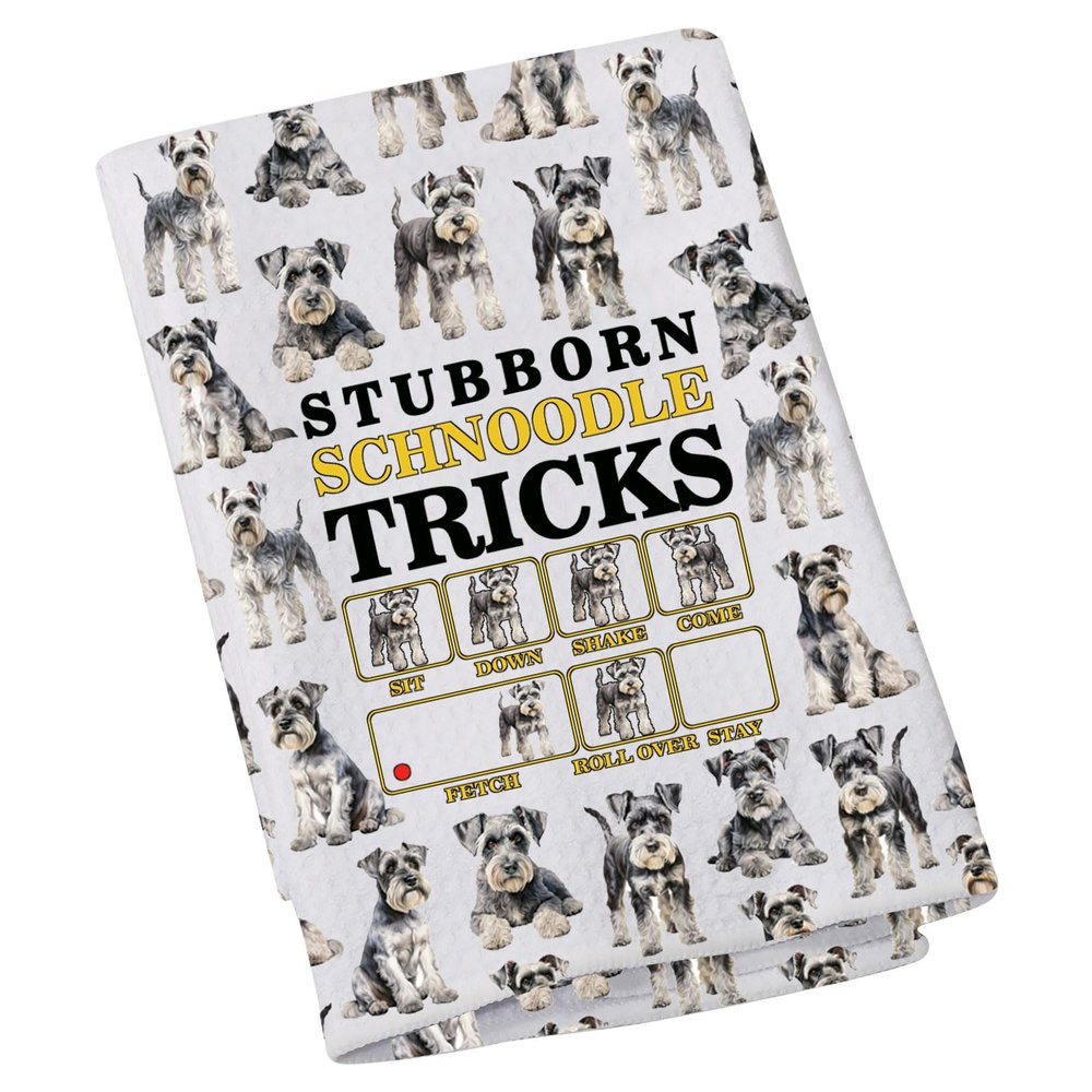LEVLO Stubborn Schnoodle Tricks Kitchen Towel Mix Miniature Schnauzer and The Poodle Owner Kitchen Decor Dish Towel Gift (Schnoodle)