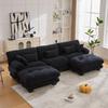 118" U-Shaped Cloud Sectional Sofa with 2 Ottomans, Free Combination 3-Seater Couch with Bolster Pillows, Pelletized Velvet Modular Sofa for Living Room, Apartment, Black view 1