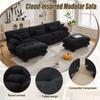 118" U-Shaped Cloud Sectional Sofa with 2 Ottomans, Free Combination 3-Seater Couch with Bolster Pillows, Pelletized Velvet Modular Sofa for Living Room, Apartment, Black view 4