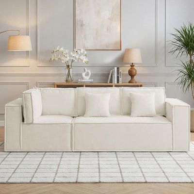 108'' Comfy Chenille Boneless Couch, Oversized Modular Sectional 3 Seater Sofa, Modern Deep Seat Corner Cloud Compressed Couch, No Assembly Sleeper Sofa with Chaise for Living Room, Beige
