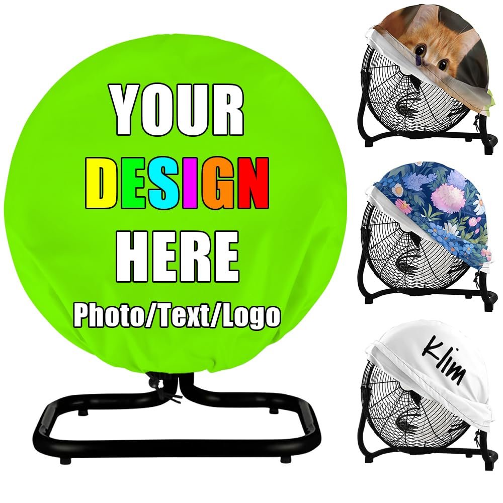 Custom Fan Dust Cover Personalized with Photo Text Logo Waterproof Washable Dustproof for 18" 20" Table Fan Covers, LawnGreen