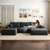 108" W Corduroy Sectional Boneless Cloud Couch with Chaise & Ottoman, No Assembly Required, U Shaped Modular Sectional Sofa, Cozy Fluffy Sofa for Living Room (Black, Right Facing Chaise+Ottoman) view 1