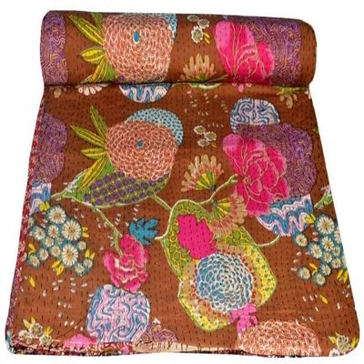Arprani Indian Handmade Cotton Kantha Quilt Throw Blanket Bedspread gudari, Blankets Queen Size for Summer Lightweight Boho Blankets for Queen Size beds