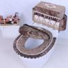 3PCS Toilet Seat Cover Set,Velvet Embroidery Lace Toilet Mat with 2 Pockets,Embroidered Bathroom Decor,Toilet Seat Cover/Lid Cover/Tank Cover Set(Brown) view 1