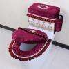 3PCS Toilet Seat Cover Set,Velvet Embroidery Lace Toilet Mat with 2 Pockets,Embroidered Bathroom Decor,Toilet Seat Cover/Lid Cover/Tank Cover Set(Red) view 1