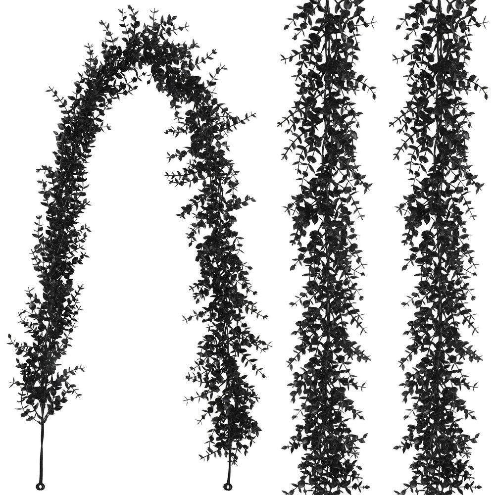 3Pcs Faux Eucalyptus Garland Plants 6ft/pcs Realistic Fake Hanging Greenery Vine Plastic Ivy for Wall Decor, Wedding, Party, Indoor/Outdoor Hanging Plant (Black)