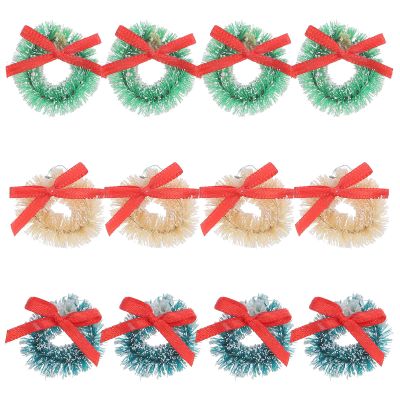 ABOOFAN 12pcs Mini Christmas Wreath Ornament Small Wreath with Bow for Crafts Dollhouse Accessories Christmas Tree Hanging Decor