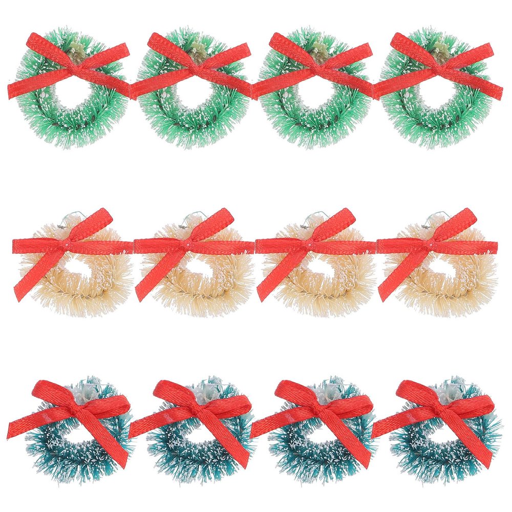 ABOOFAN 12pcs Mini Christmas Wreath Ornament Small Wreath with Bow for Crafts Dollhouse Accessories Christmas Tree Hanging Decor