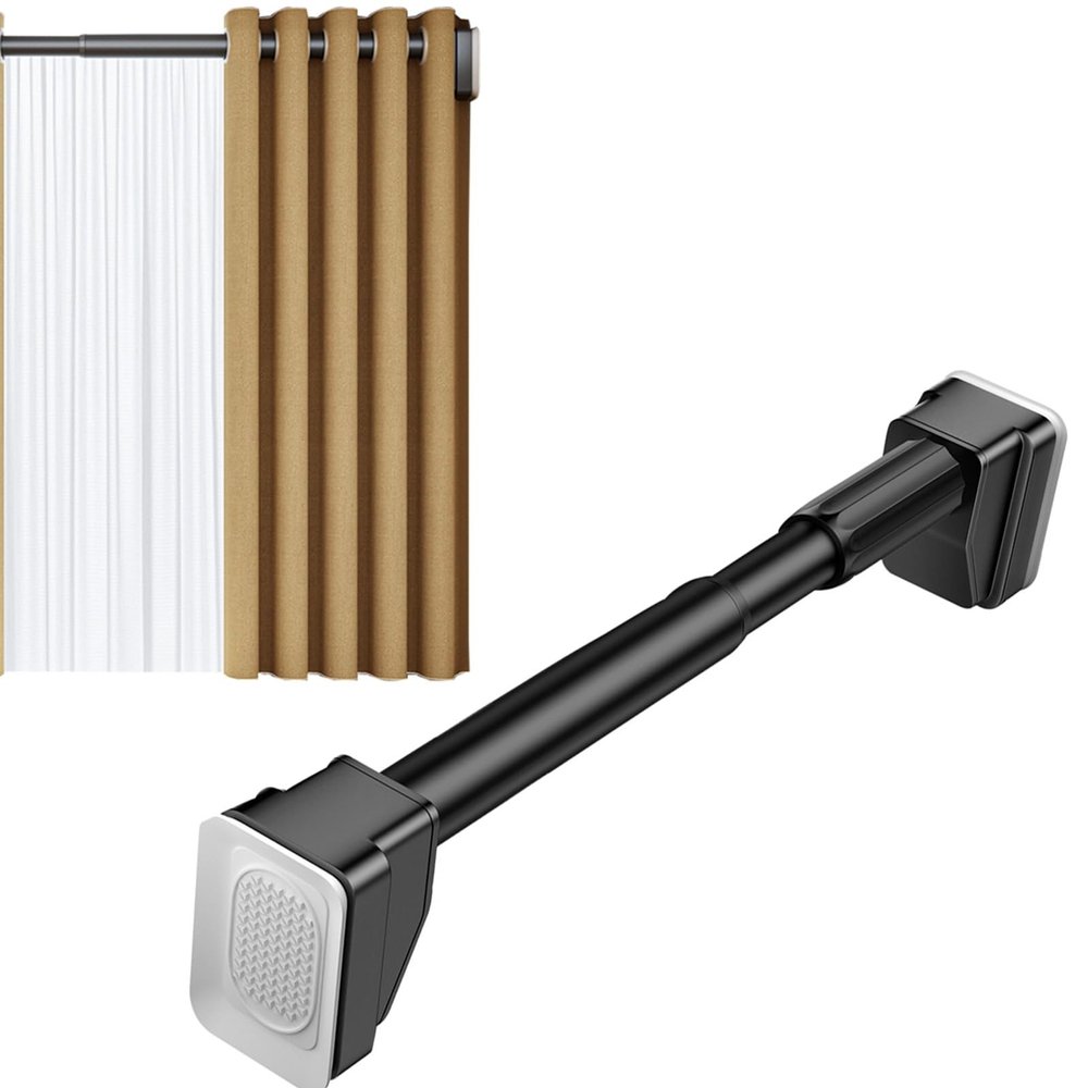 33mm No Drilling Shower Curtain Rod Tension Curtain Rods Extendable Shower Curtain Pole Curtain Poles Adjustable Telescopic Rods No Drilling For Bathroom, Window, Door(Black,63"-98")
