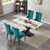 70" White Faux Marble Dining Room Table Chairs Set for 4, 5-Piece Modern Kitchen Table Set with Velvet Chairs with Black X-Shaped Carbon Steel Base and 4 Green Accent Chair for Home view 1