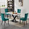 70" White Faux Marble Dining Room Table Chairs Set for 4, 5-Piece Modern Kitchen Table Set with Velvet Chairs with Black X-Shaped Carbon Steel Base and 4 Green Accent Chair for Home view 2