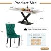 70" White Faux Marble Dining Room Table Chairs Set for 4, 5-Piece Modern Kitchen Table Set with Velvet Chairs with Black X-Shaped Carbon Steel Base and 4 Green Accent Chair for Home view 4