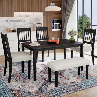 anwickjeff Dining Room Table for 6 Pieces, Farmhouse Kitchen Tables Set for 6 with 4 Chairs & Bench, Wooden Rectangular Table for Dining Room (Grey)