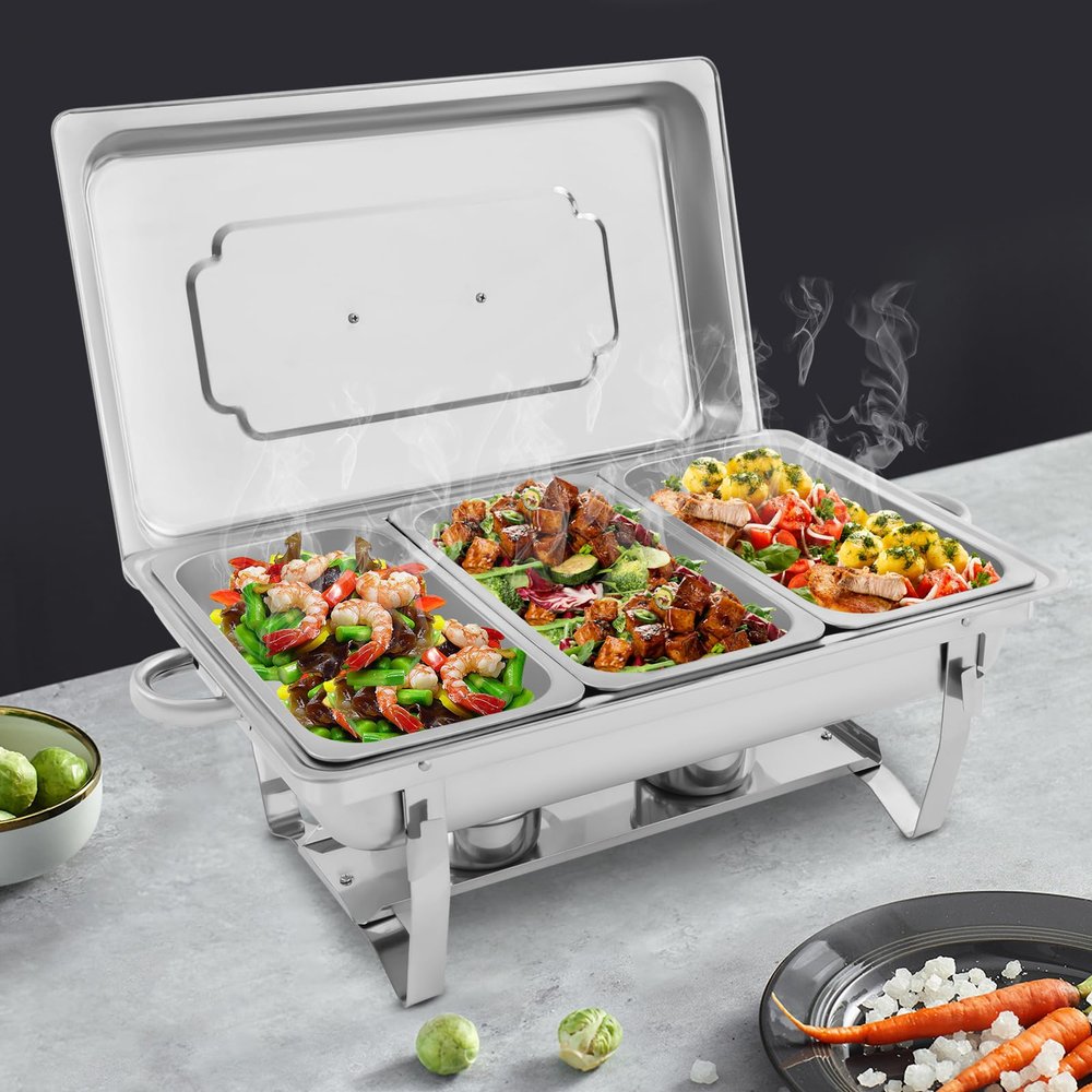 LARIDEN Chafing Dishes for Buffet, 7.5L 3 Pack Chafing Dish High Grade Stainless Steel Chafer,Stacking Design to Easy Storage for Wedding, Parties, Banquets, and Catering