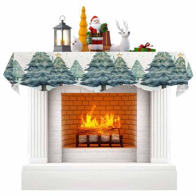 Fireplace Scarf Christmas Tree Stars Xmas Gift Mantel Scarf Fireplace Top Runner Mantle Scarves Cover, Farm Pine Tree Green Gradient Fireplace Mantle Table Runner for Party Holiday Home Decor