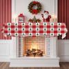 Chees D Zone Fireplace Scarf Merry Christmas Green Trees Seamless Mantel Scarf Fireplace Top Runner Mantle Scarves Cover, Red Buffalo Plaid Fireplace Mantle Table Runner for Party Holiday Home Decor view 2