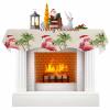 Chees D Zone Fireplace Scarf Christmas Pink Flamingo Santa Hat Mantel Scarf Fireplace Top Runner Mantle Scarves Cover, Palm Tree Retro Linen Fireplace Mantle Table Runner for Party Holiday Home Decor view 1