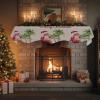 Chees D Zone Fireplace Scarf Christmas Pink Flamingo Santa Hat Mantel Scarf Fireplace Top Runner Mantle Scarves Cover, Palm Tree Retro Linen Fireplace Mantle Table Runner for Party Holiday Home Decor view 4