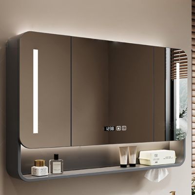 Medicine cabinet with mirror and light,Smart Carbon steel bathroom mirror cabinet with anti fog,Wall Storage Cabinet Time temperature,Three-color light,Paper hole(Gray,100*13*70cm/39.4*5.1*27.6in)