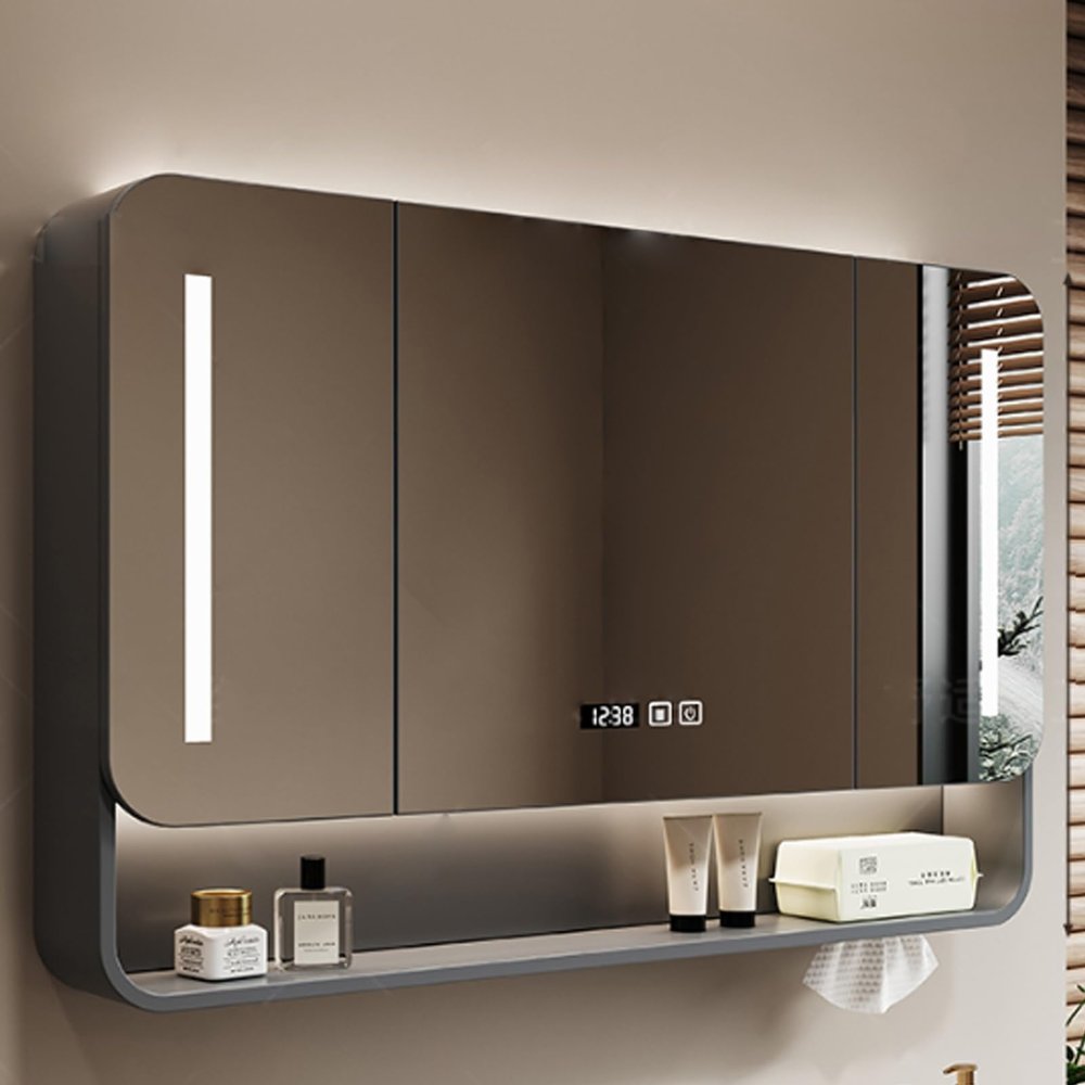 Medicine cabinet with mirror and light,Smart Carbon steel bathroom mirror cabinet with anti fog,Wall Storage Cabinet Time temperature,Three-color light,Paper hole(Gray,100*13*70cm/39.4*5.1*27.6in)