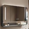 Medicine cabinet with mirror and light,Smart Carbon steel bathroom mirror cabinet with anti fog,Wall Storage Cabinet Time temperature,Three-color light,Paper hole(Gray,100*13*70cm/39.4*5.1*27.6in) view 1