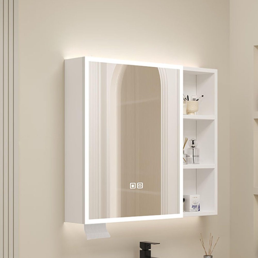 LED Medicine Cabinet bathroom with Lights,Smart Aluminum Storage Wall Cabinet with anti fog mirror,360 LED Lighted Vanity Mirror with Makeup organizer,Paper holder(White,50*13*68cm/19.7*5.1*26.8in)