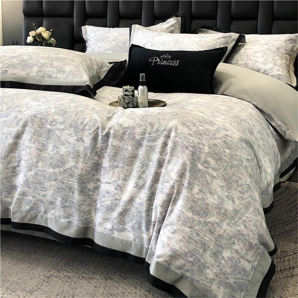 QHEVLXQI Queen Comforter Set, 100-Count Long-Staple Cotton Four-Piece Set Luxury Style Bedding(D,King Size)